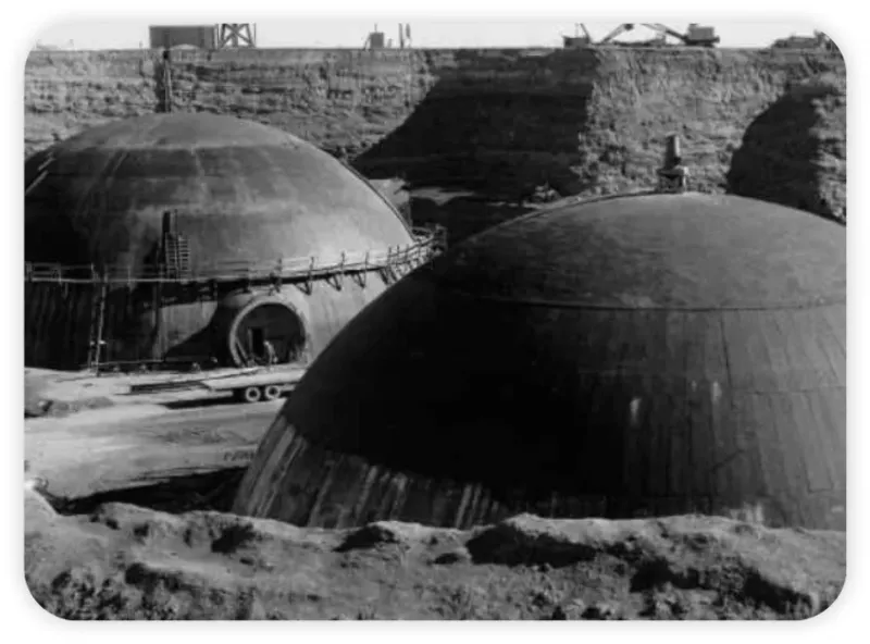 Archival photo of the hardened domes